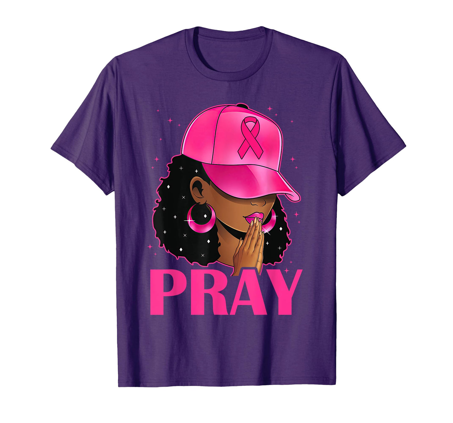 Pray Black Women Afro Christian Breast Cancer Awareness T-Shirt
