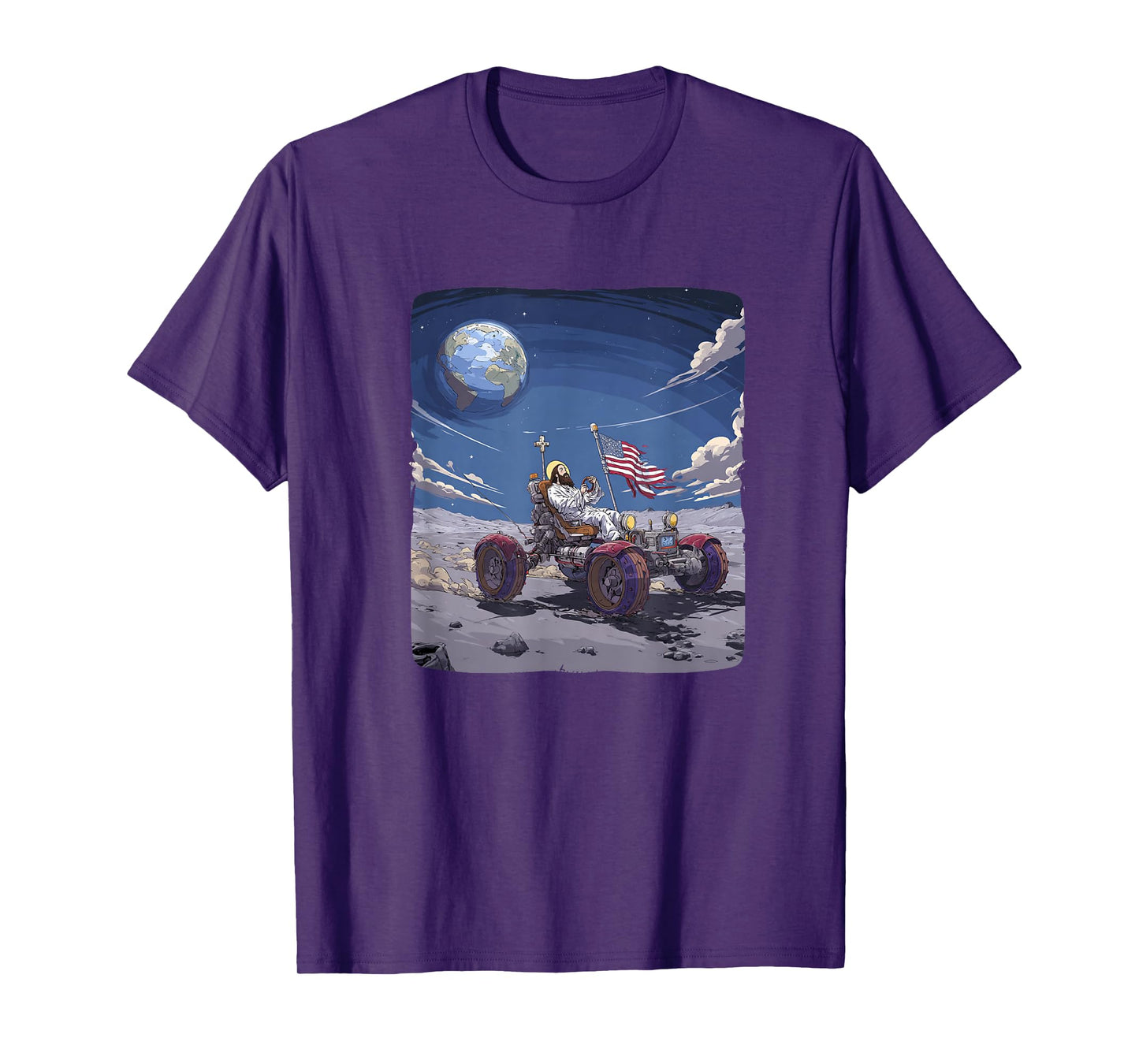 Nice Moon and Space Vehicle with Jesus Christ Costume T-Shirt