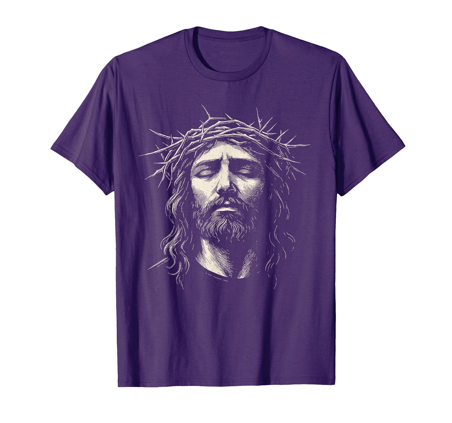 Retro Jesus Christ Face with Crown of Thorns God Bible T-Shirt