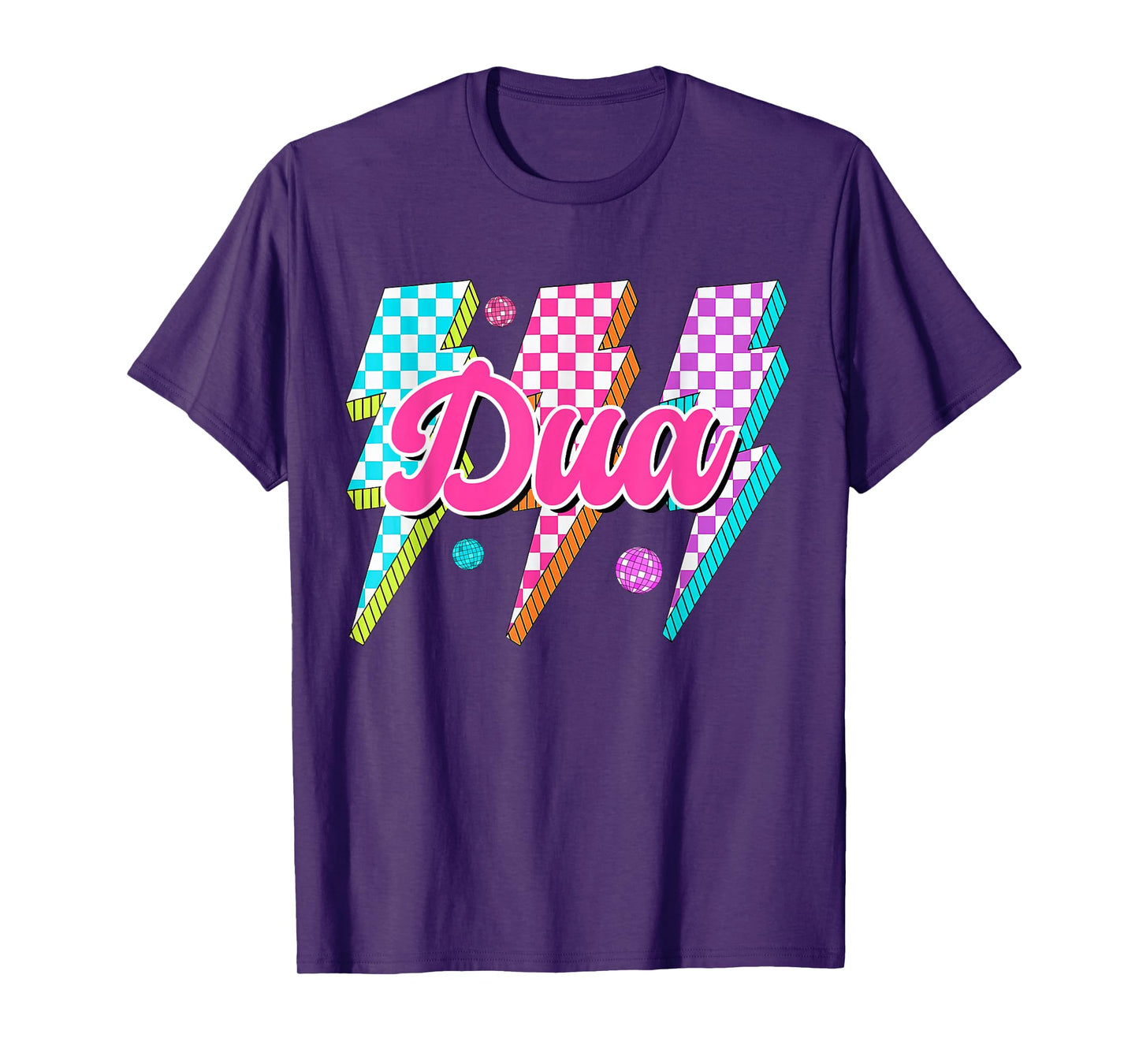 Funny Dua Lightning Bolt Checkered I Love Dua 80's Vintage T-Shirt