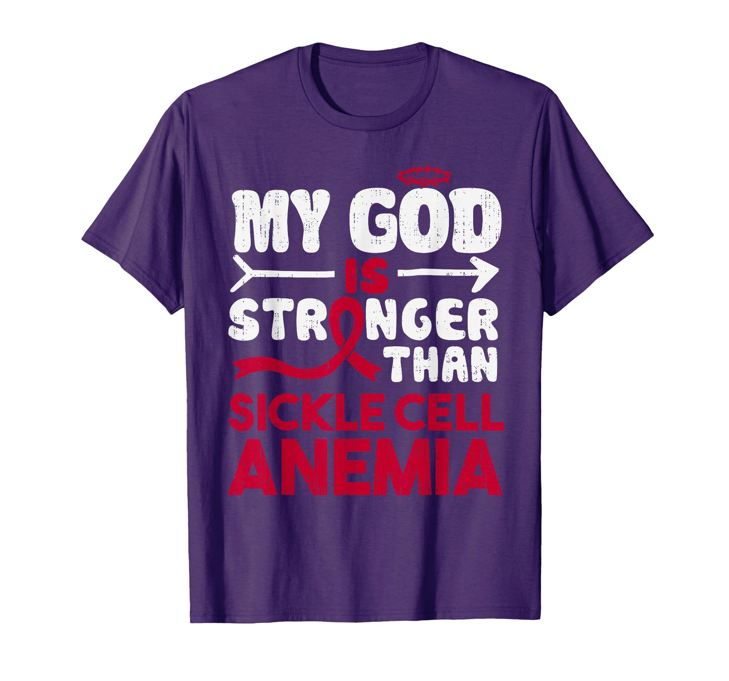God Stronger Sickle Cell Anemia Awareness Ribbon Burgundy T-Shirt