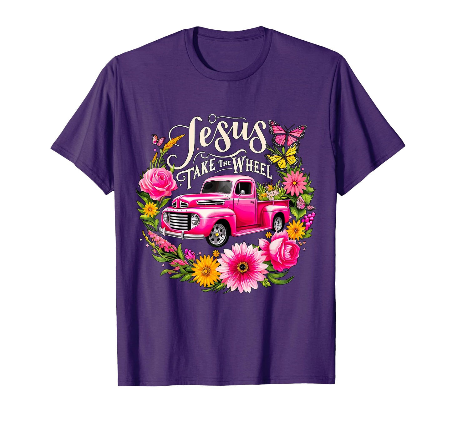 Jesus take the Wheel Floral Farm Truck T-Shirt
