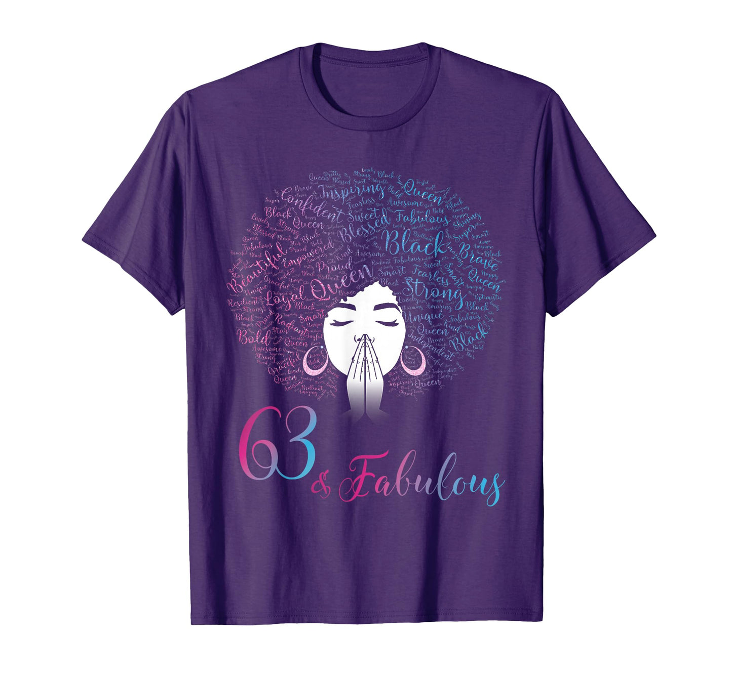 63 & Fabulous Black Queen Afro Hair 63rd Birthday T-Shirt