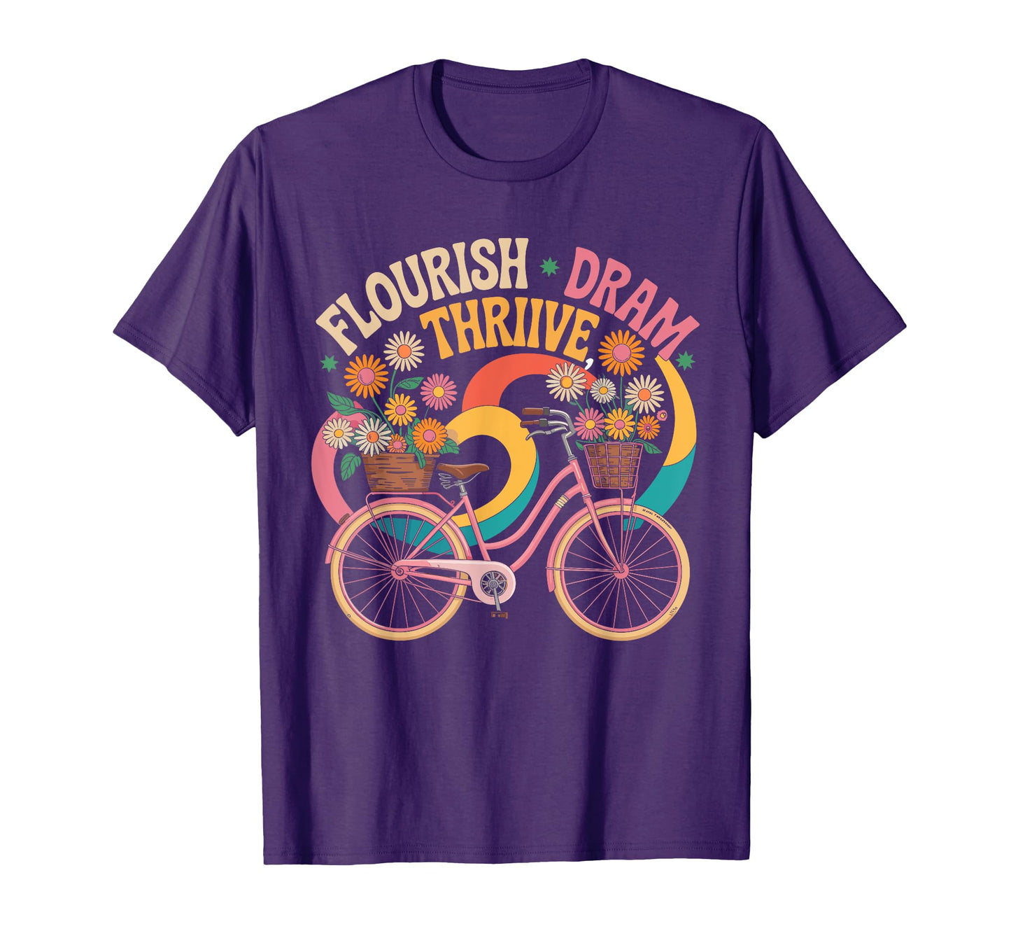 Flourish Dream Thrive Bicycle Floral Inspirational Quote T-Shirt