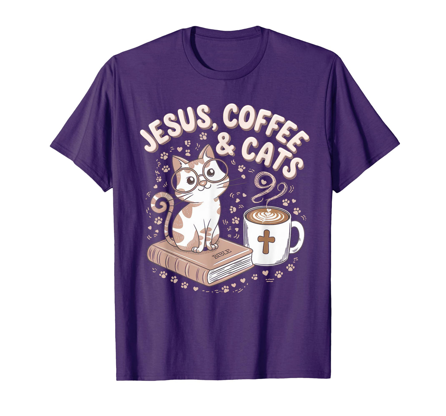 Jesus Coffee Cats Funny Cute Design Jesus Lovers Christian T-Shirt