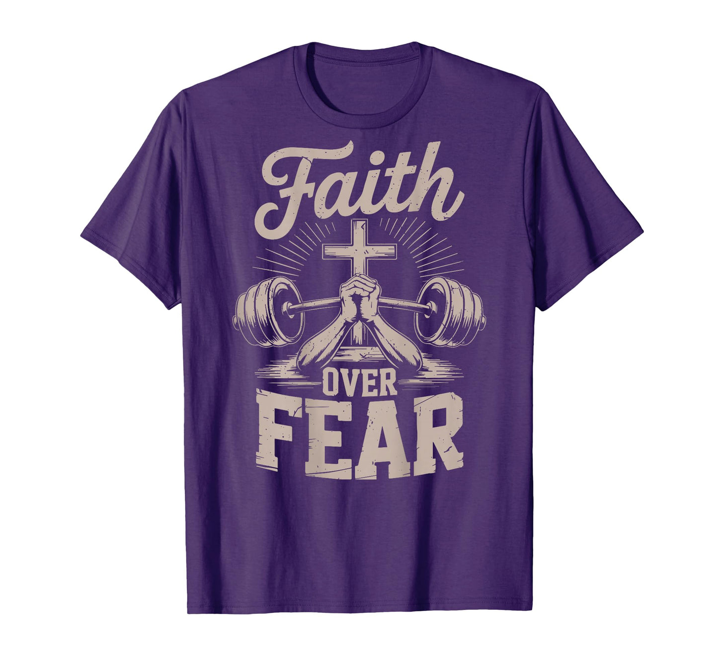 Mens Faith Over Fear Christian Workout Bible Verse Gym Jesus T-Shirt