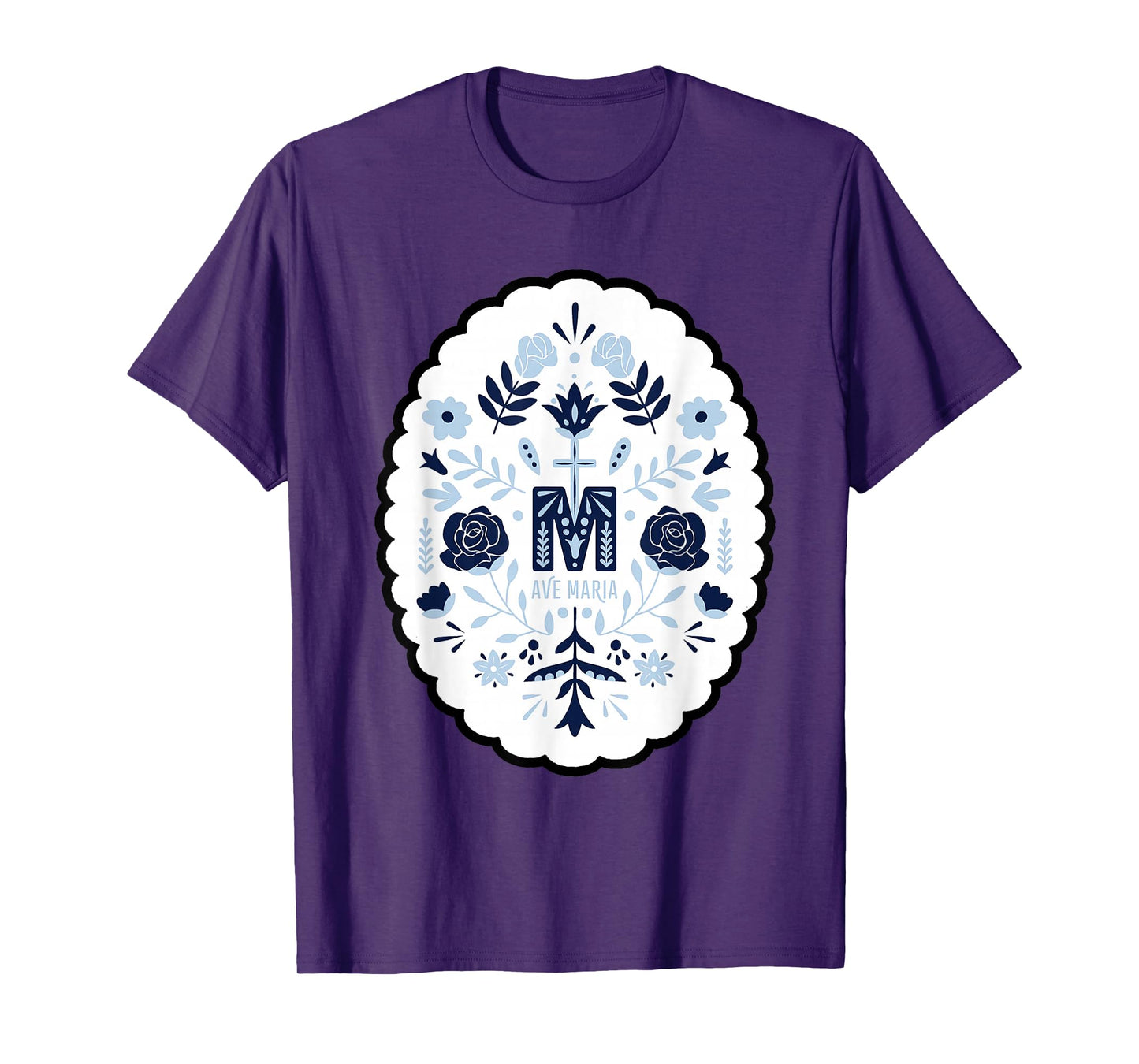 Ave Maria Floral Cross Symbol Christian T-Shirt