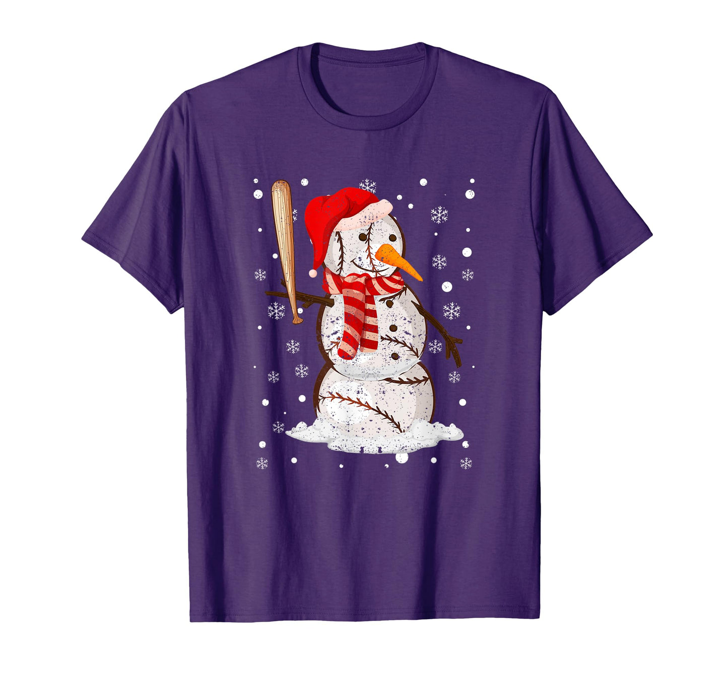 Baseball Player Snowman Balls Snow Christmas Pajama Xmas PJ T-Shirt