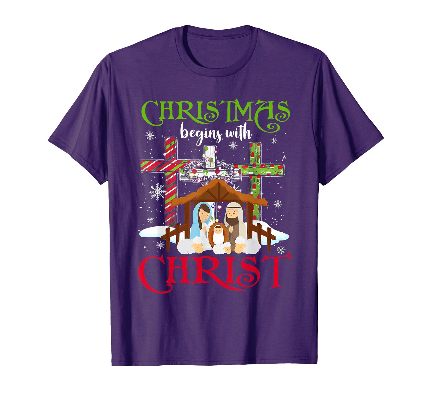 Christmas Begins With Christ Snowman Christian Cross Xmas T-Shirt