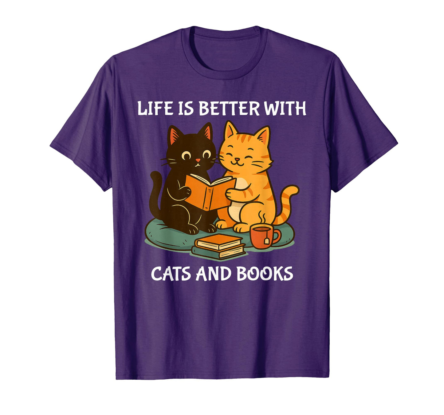 Life Is Better With Cats And Books Cute Cat Lover T-Shirt