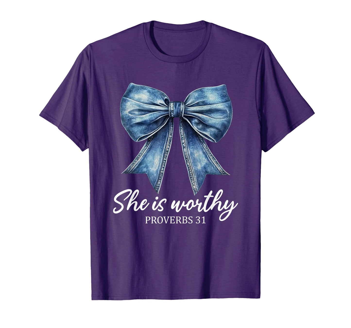 She is Worthy Cute Christian Coquette Bow Trendy Christian T-Shirt