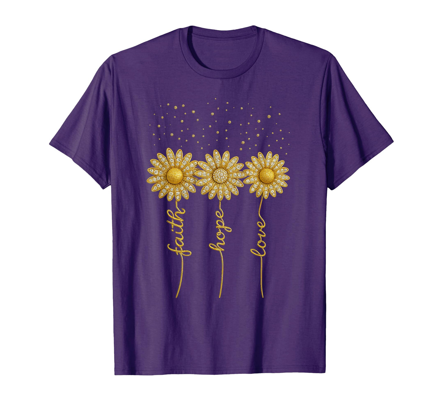 Faith Hope Love Gift – Diamond Daisy Trio in Gold T-Shirt