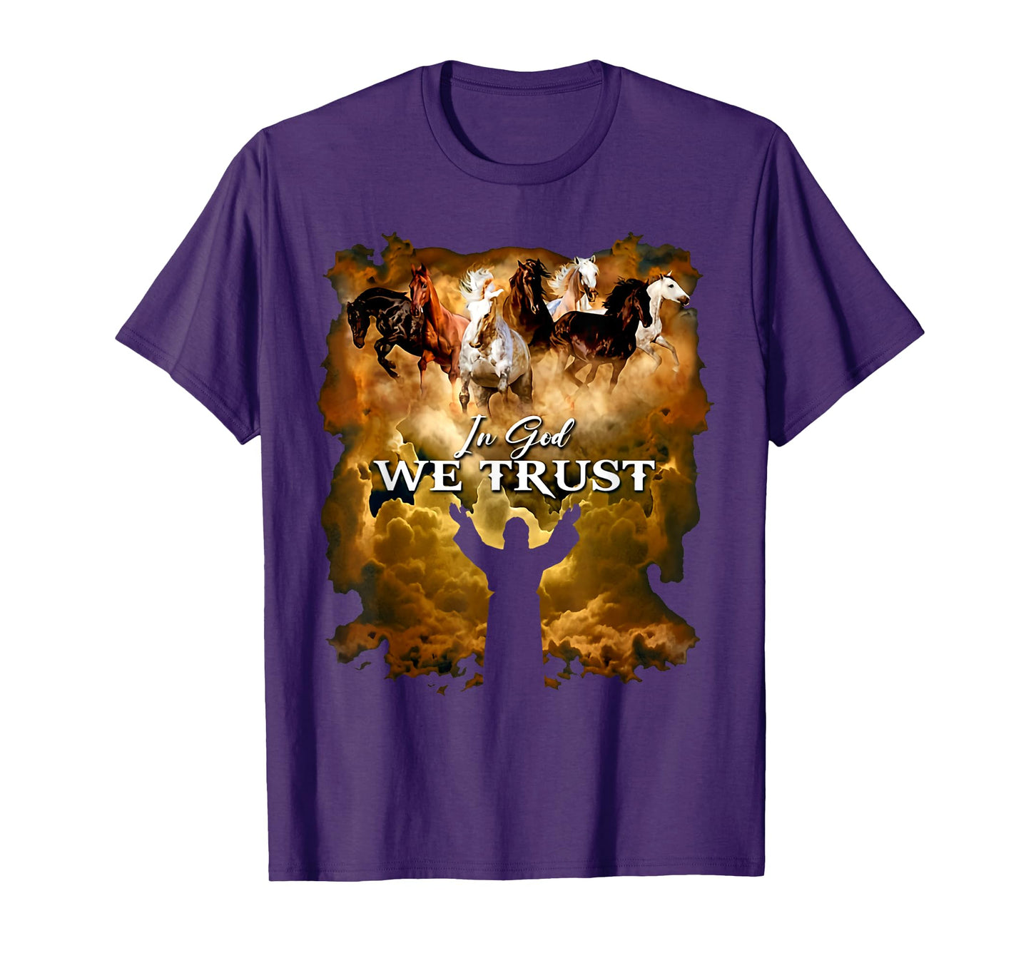 Jesus Horse In God We Trust - Christian T-Shirt, Unisex-Adults, Unisex-Kids, Black, Small, Short Sleeve