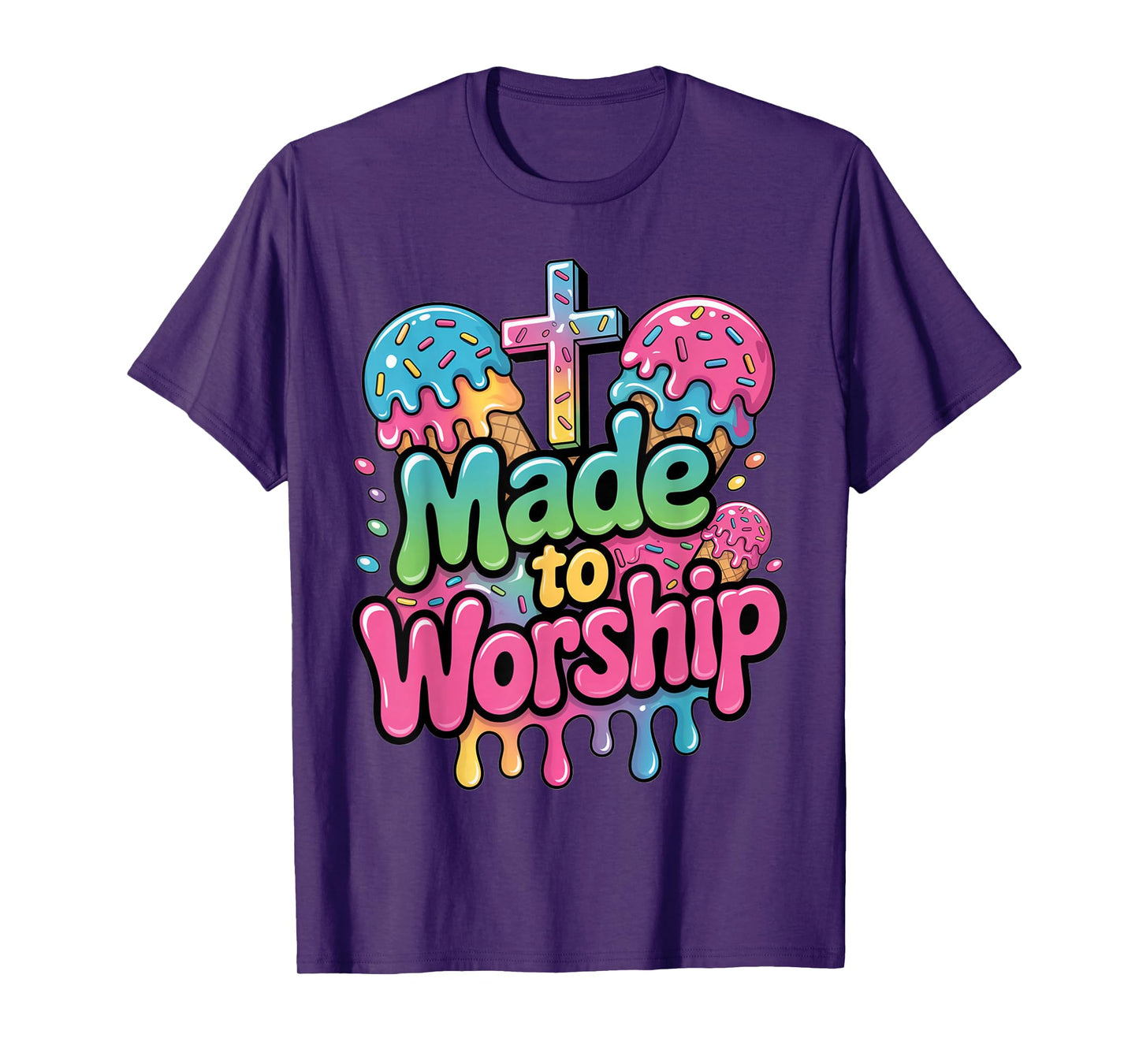 Made To Worship Ice Cream Drippy Christian Drip Kids Faith T-Shirt
