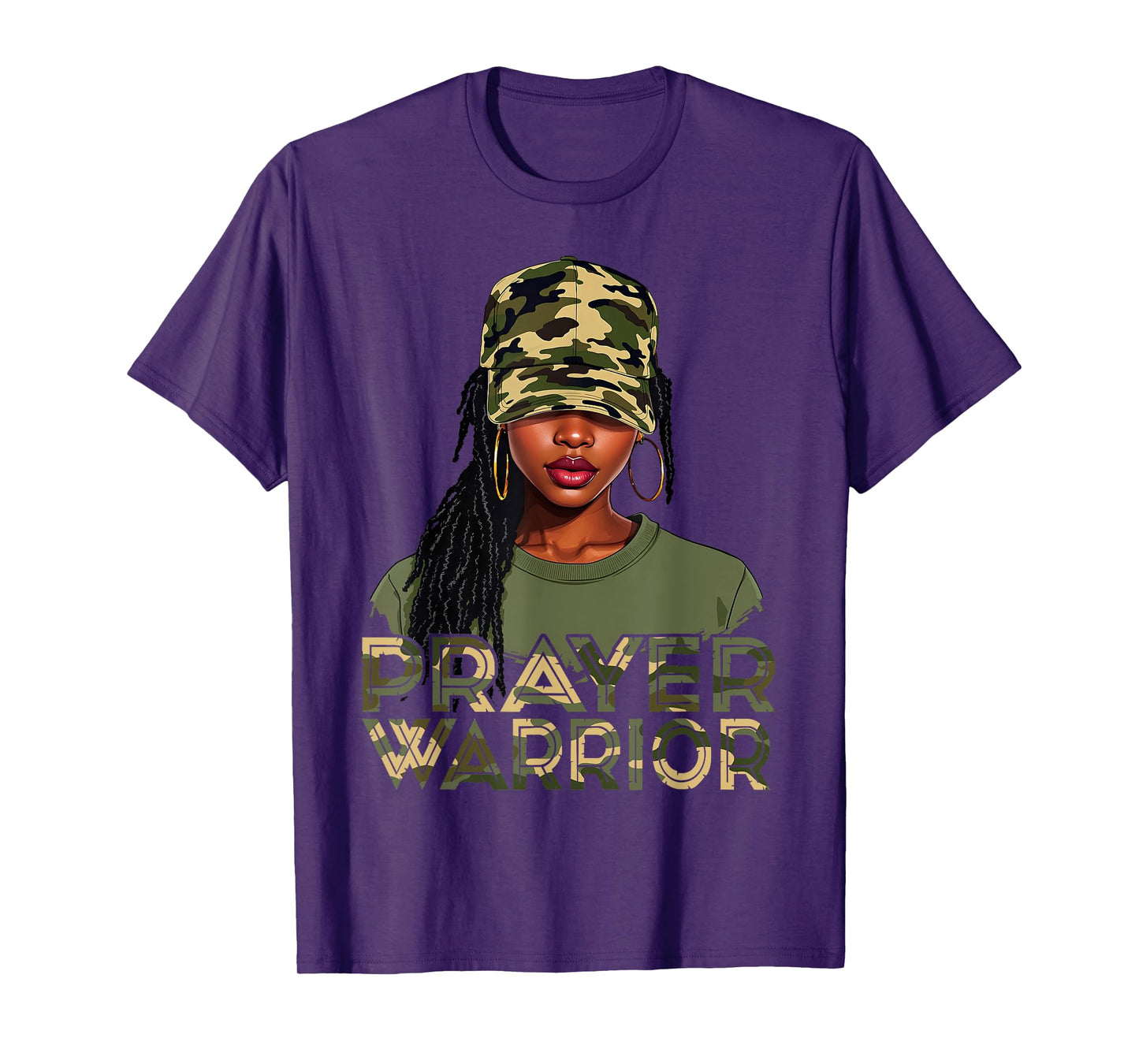 Camo Hat Prayer Warrior God Jesus Christian Black Girl Women T-Shirt