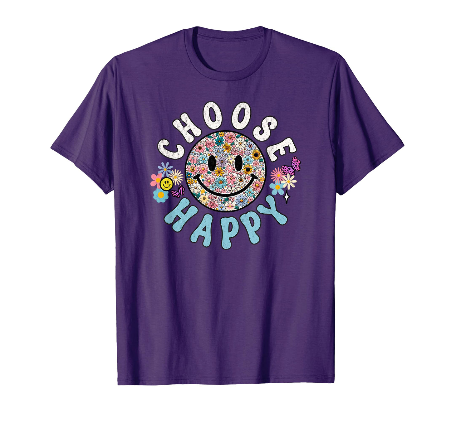 Choose Happy Cute Positivity Groovy Flowers Smile T-Shirt