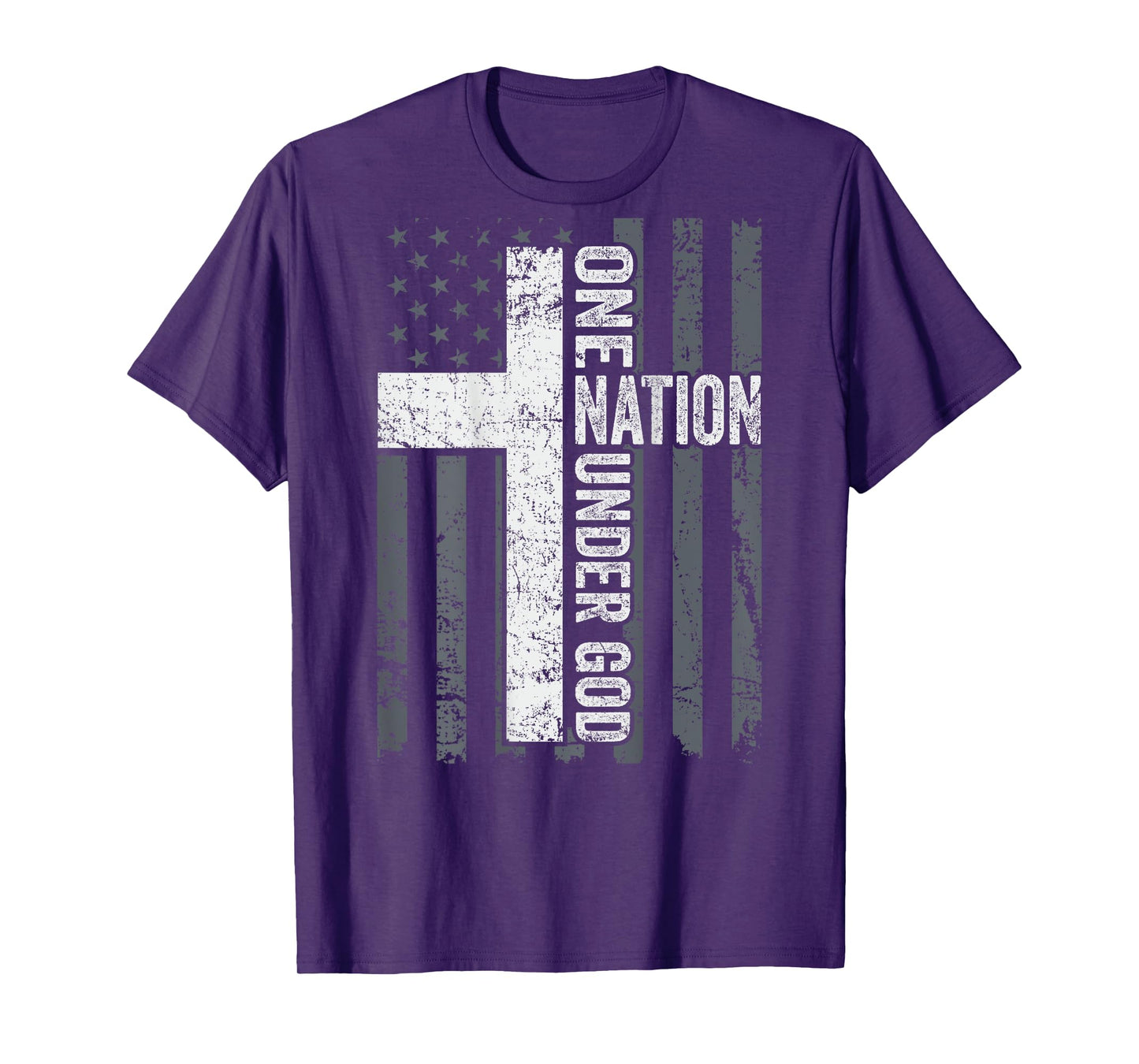 ONE NATION UNDER GOD - Christian Worship Cross Flag -ON BACK T-Shirt