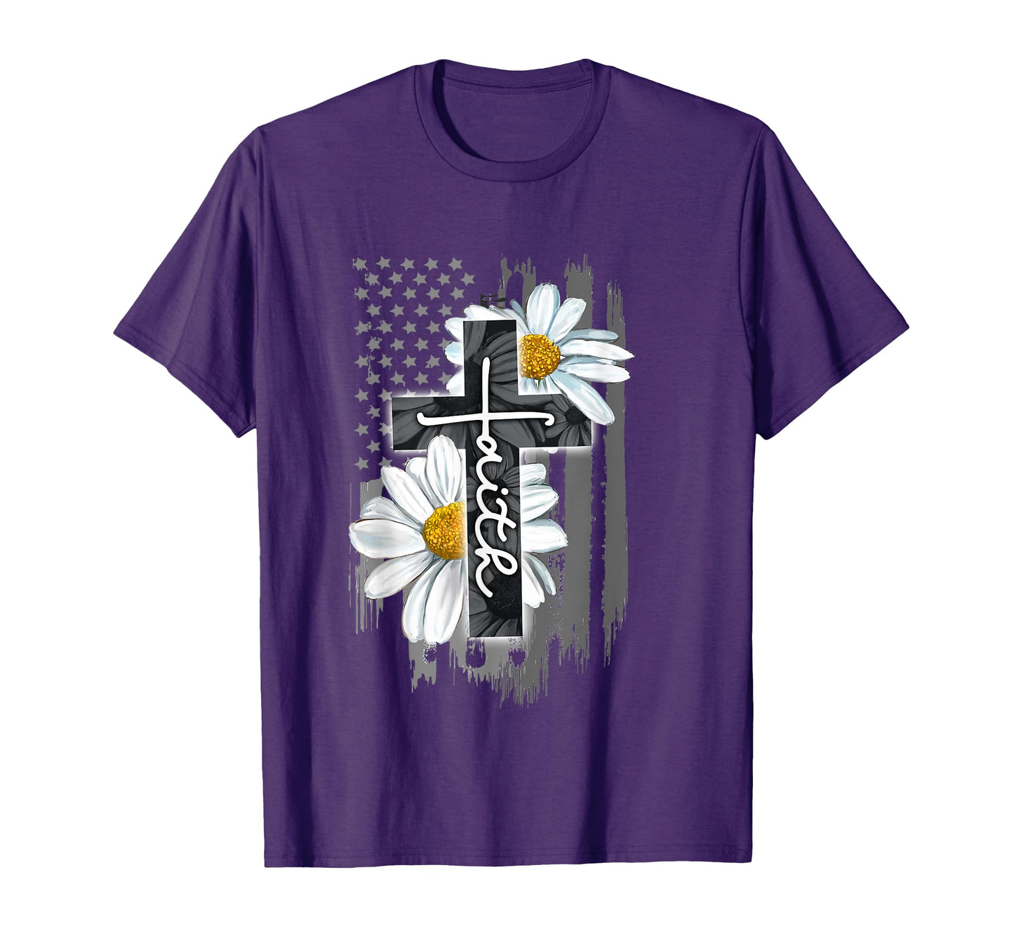 Faith American Flag Daisy Christian Faith Jesus God Lover T-Shirt