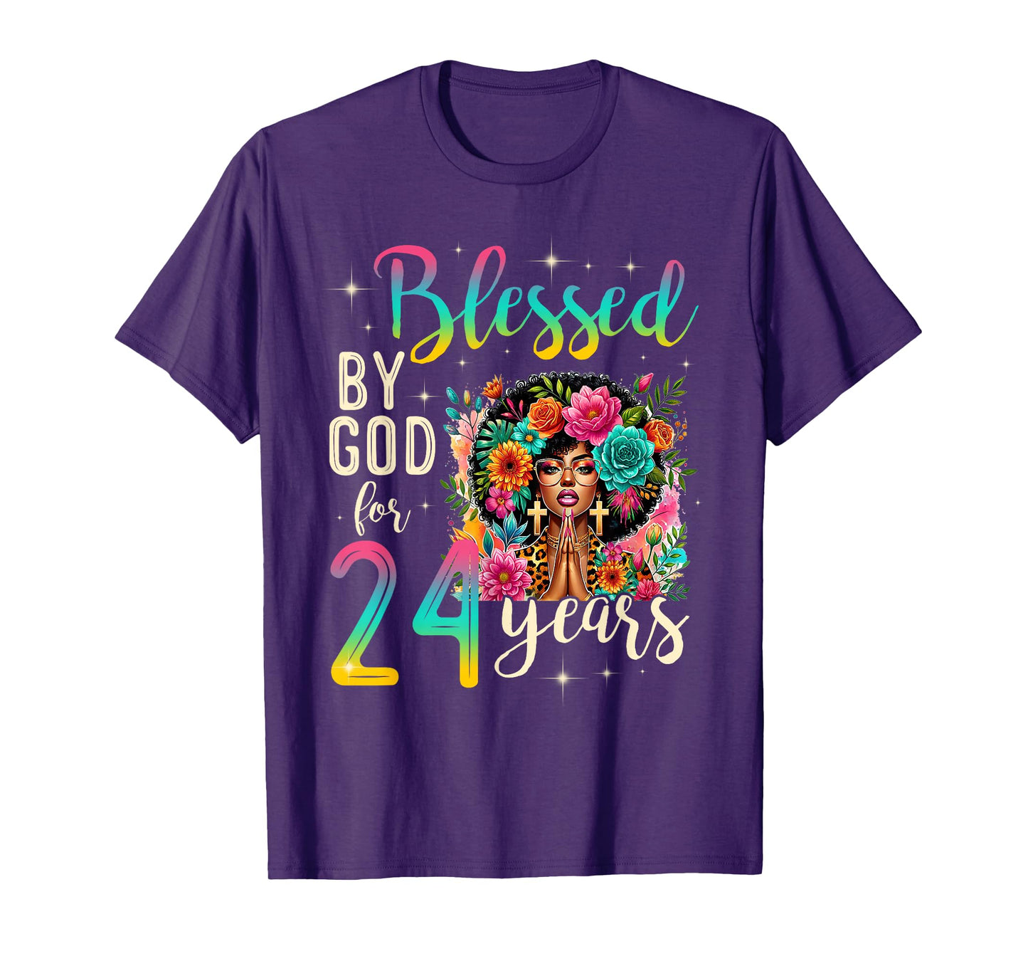 Black Girl Blessed by God for 24 Years Christian Birthday T-Shirt