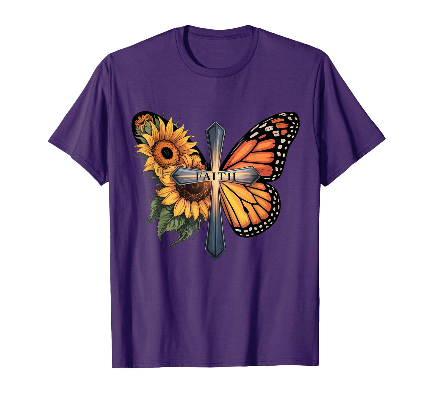 Faith Cross Sunflower Butterfly Christian Vintage T-Shirt