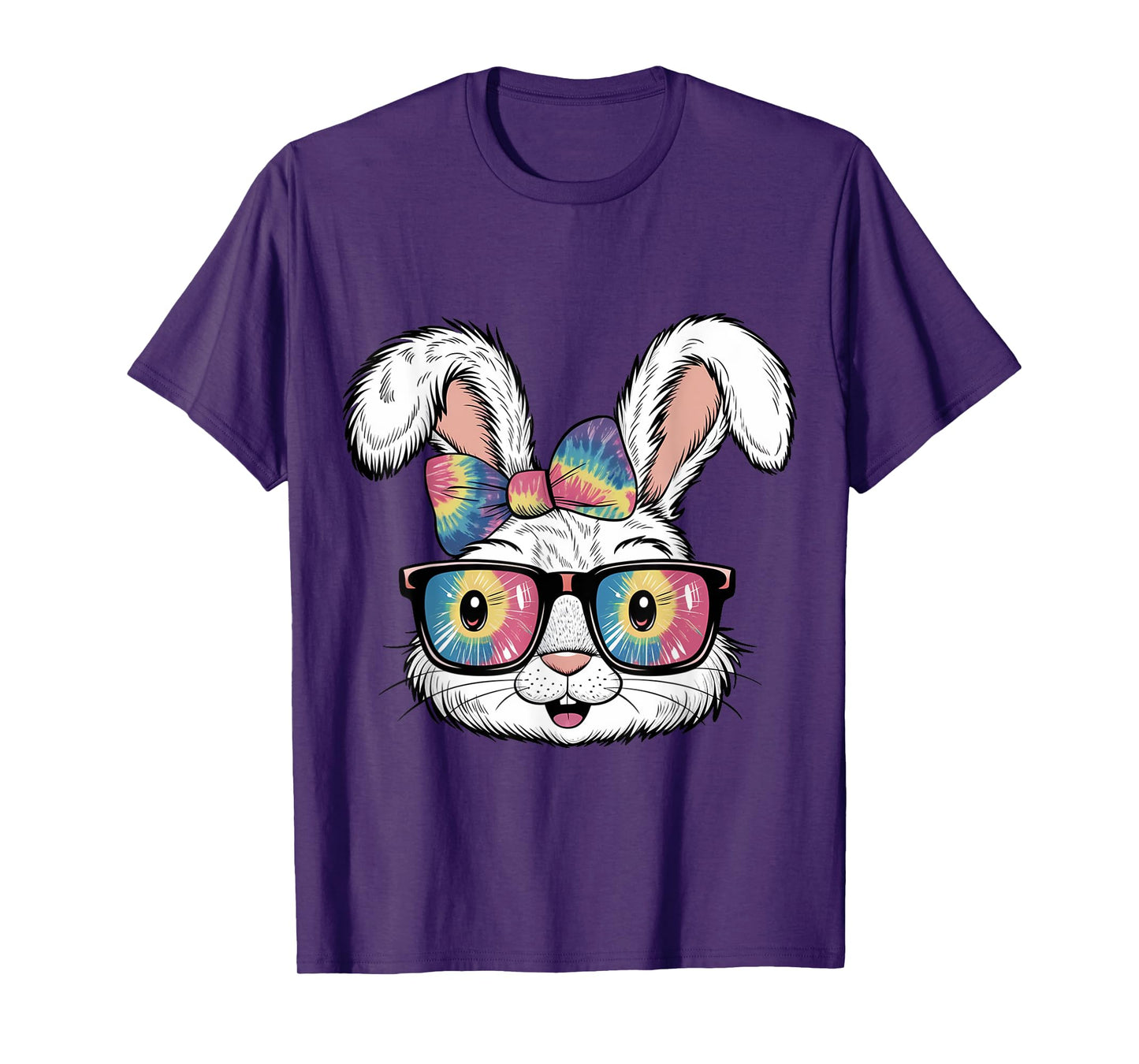 Cute Bunny Rabbit Face Tie Dye Glasses Girl Happy Easter Day T-Shirt