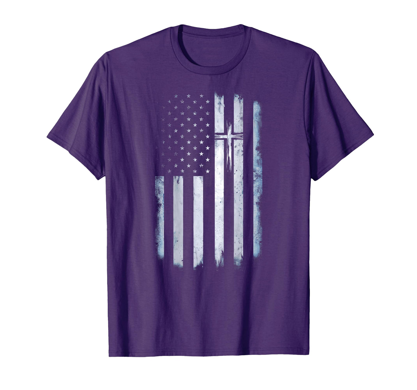 On Back American Flag Cross US Christian Patriotic T-Shirt