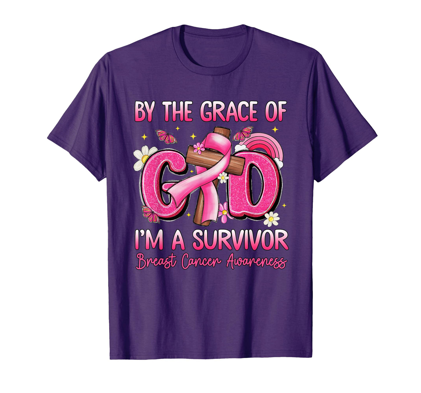 by The Grace God I Am A Breast Cancer Survivor Christian T-Shirt