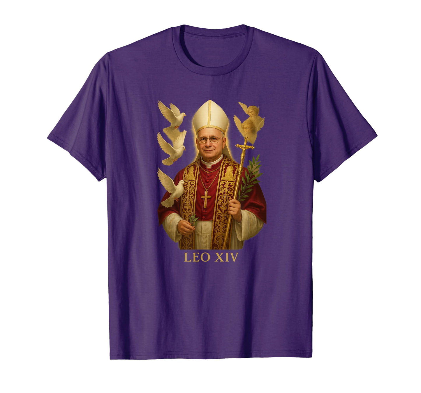 Pope Leo XIV / Angels and Doves Catholic Christian Design T-Shirt