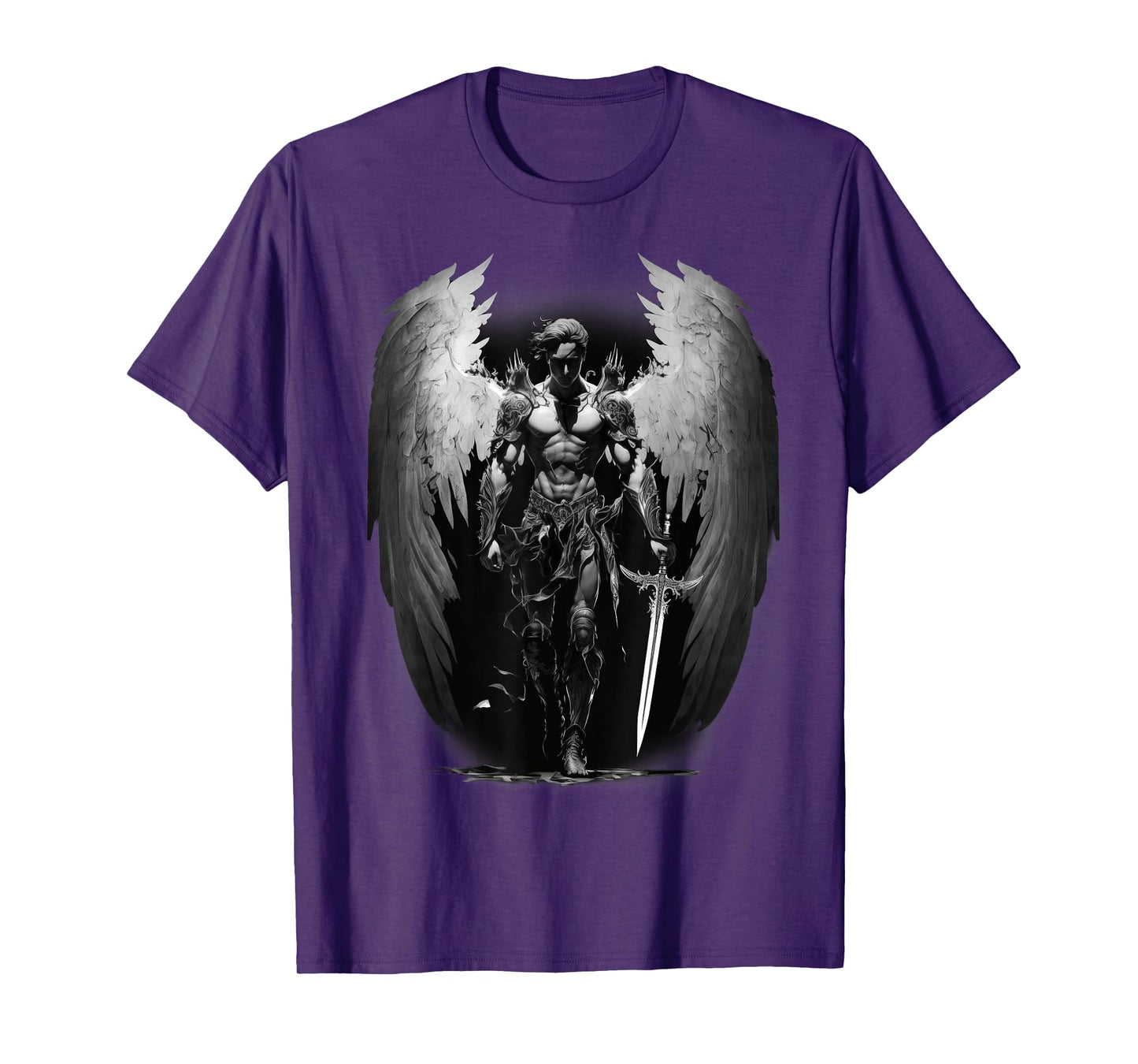 Angel Archangel with Sword, Wings in B&W Walking to Fight. T-Shirt