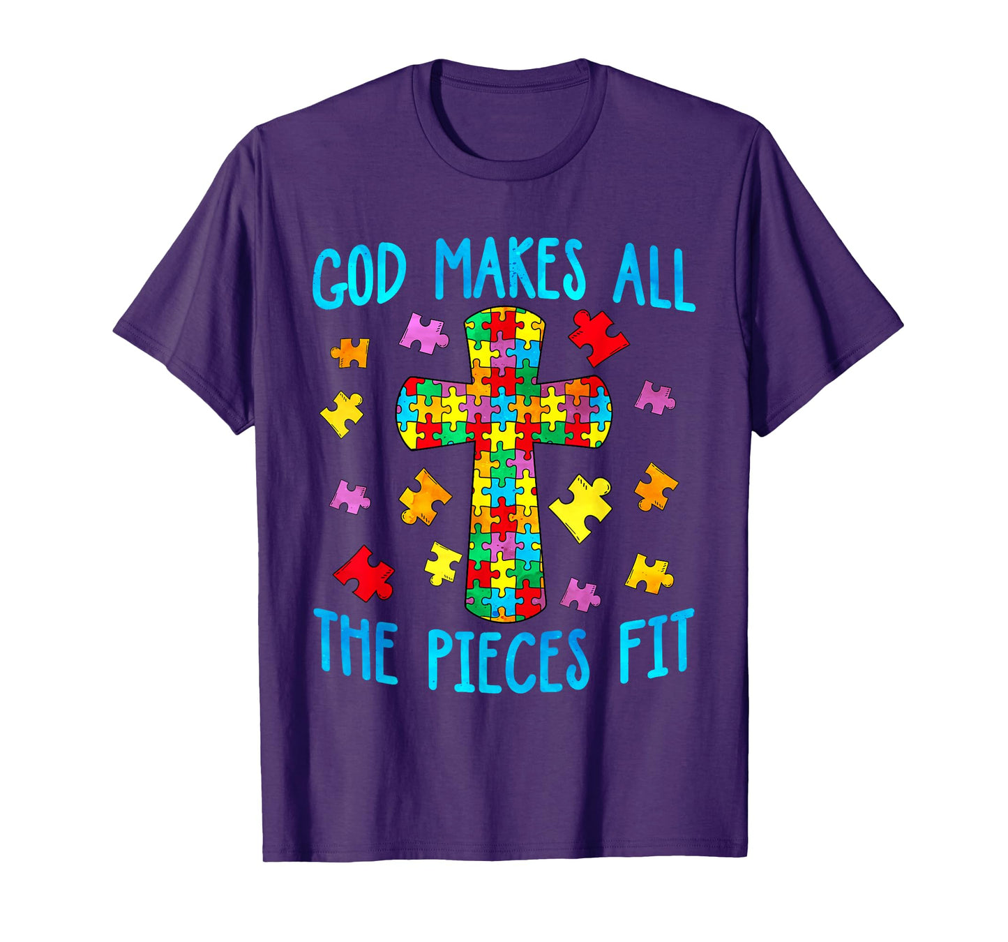 God Makes The Pieces Fit, Cross, Christian Autism Awareness T-Shirt