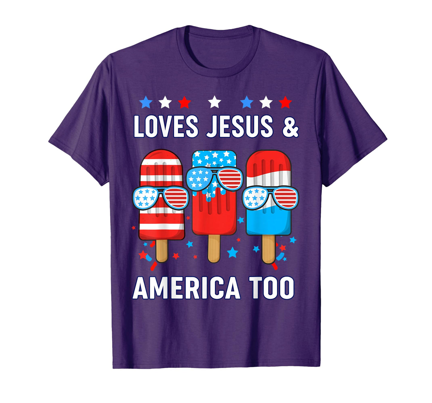 Popsicle Love Jesus America Boy Patriotic Christian 4th July T-Shirt
