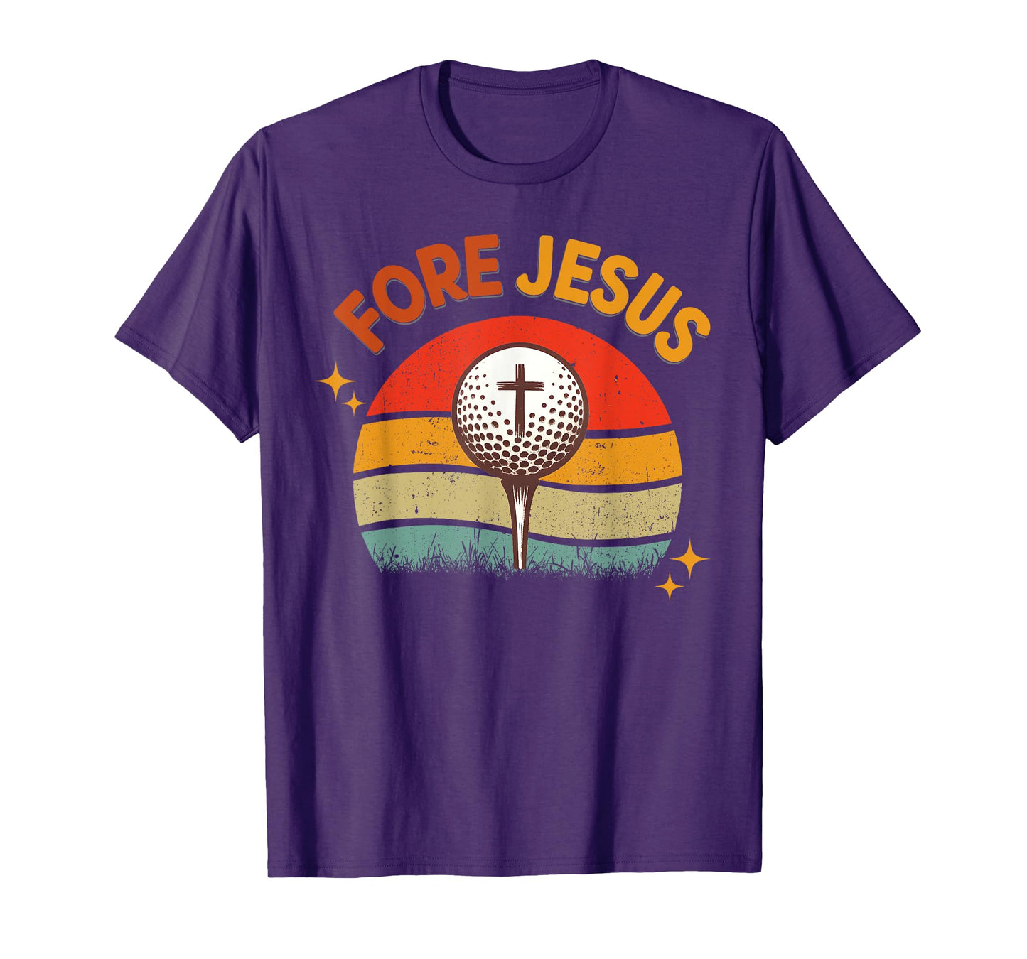 FORE Jesus Christian Golf Ball Tee Retro Golfer 70s Golfing T-Shirt