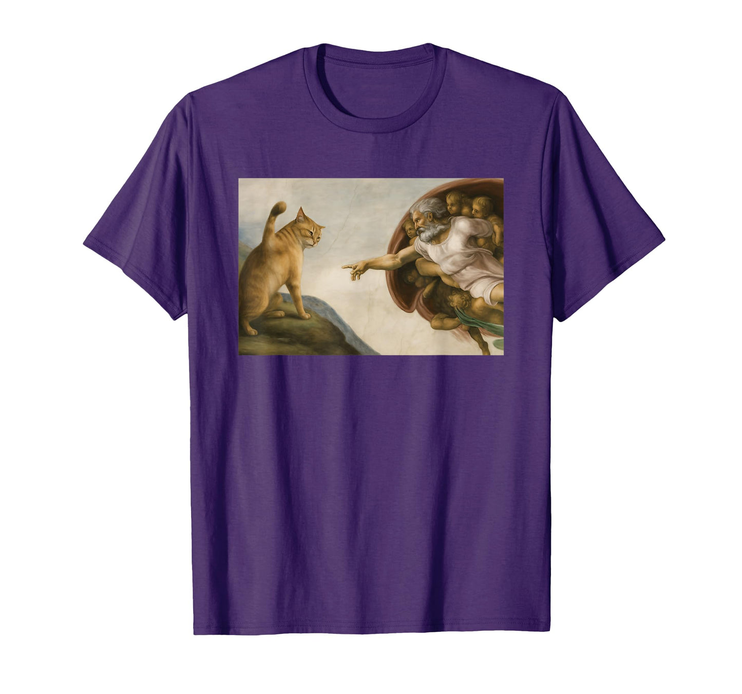 Funny Cat God Creation of Adam Meme Jesus Men Women T-Shirt