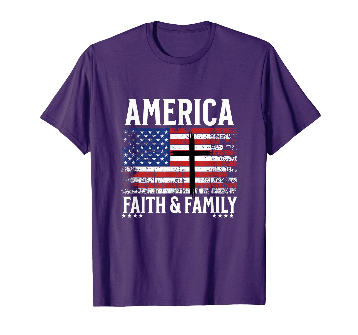 America Faith & Family Flag With Cross Patriotic 4th of July T-Shirt for Women Kids Men