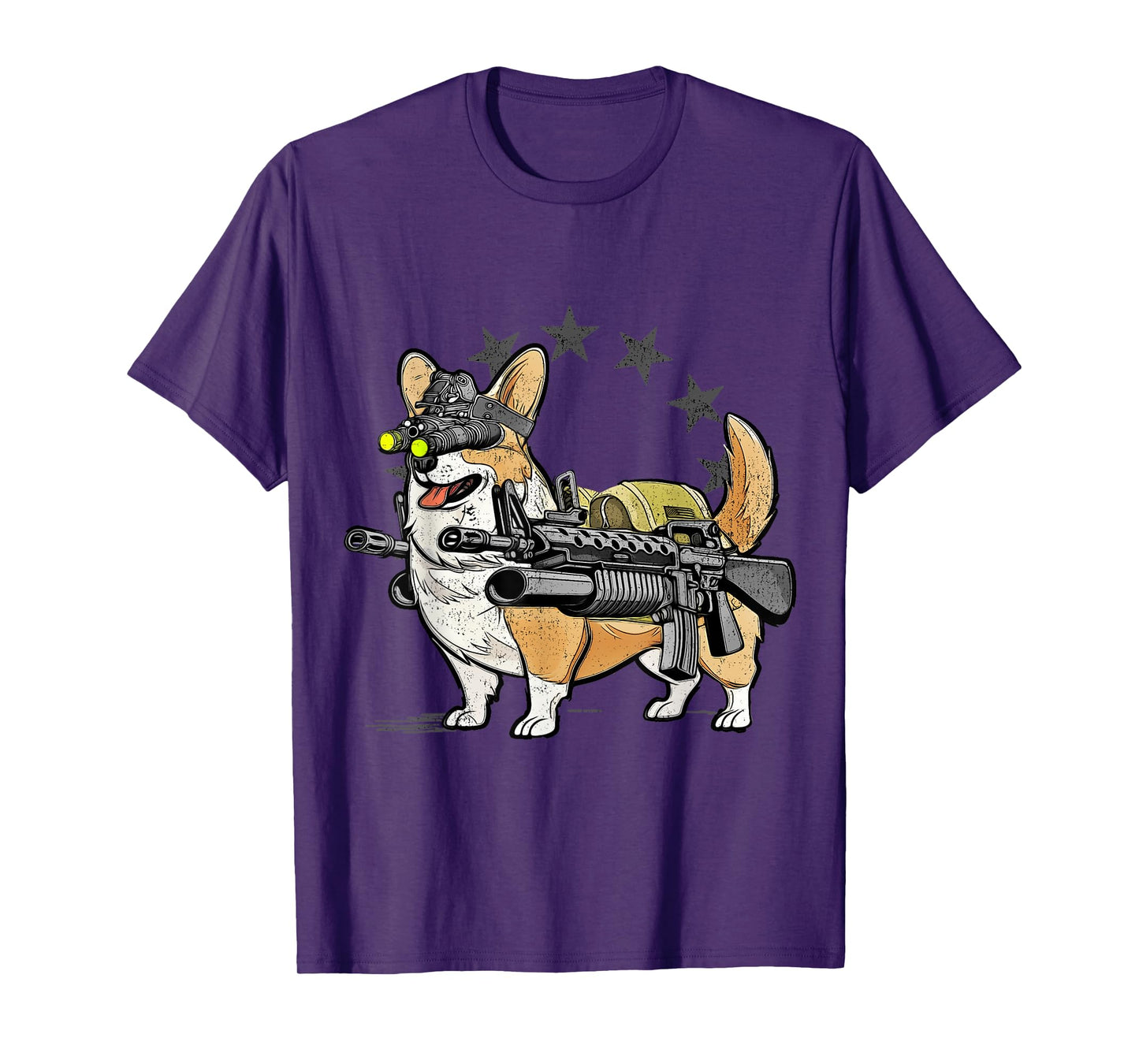1 Nation Unisex-Adults Combat Corgi Patriotic Cartoon T-Shirt, Black, Small, Short Sleeve