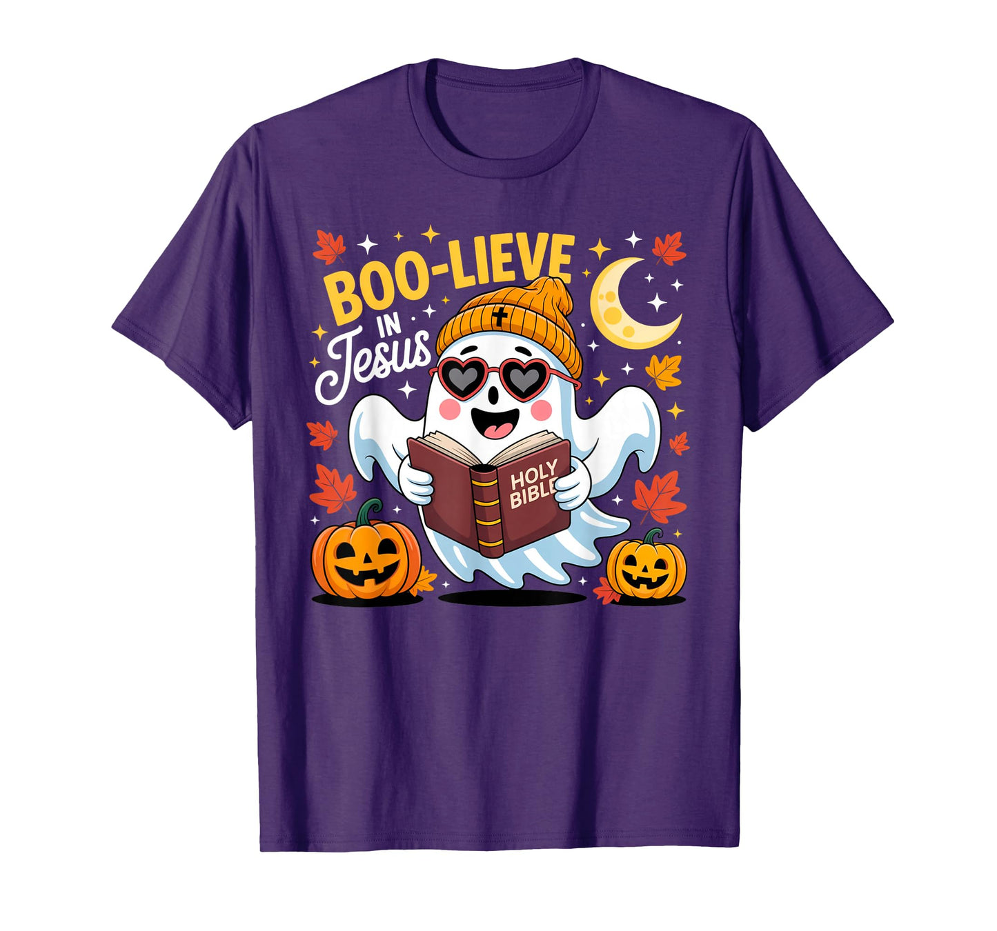 Boo-Lieve in Jesus Ghost Christian Halloween Funny Crew T-Shirt