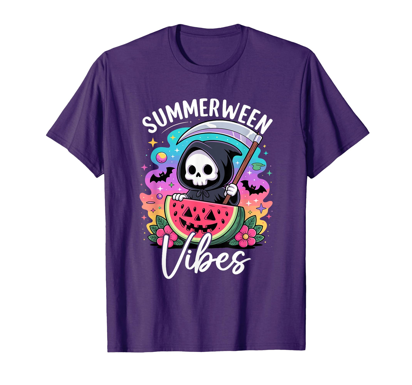 Retro Ghost Summerween Vibe Watermelon Ghost Summer Skeleton T-Shirt