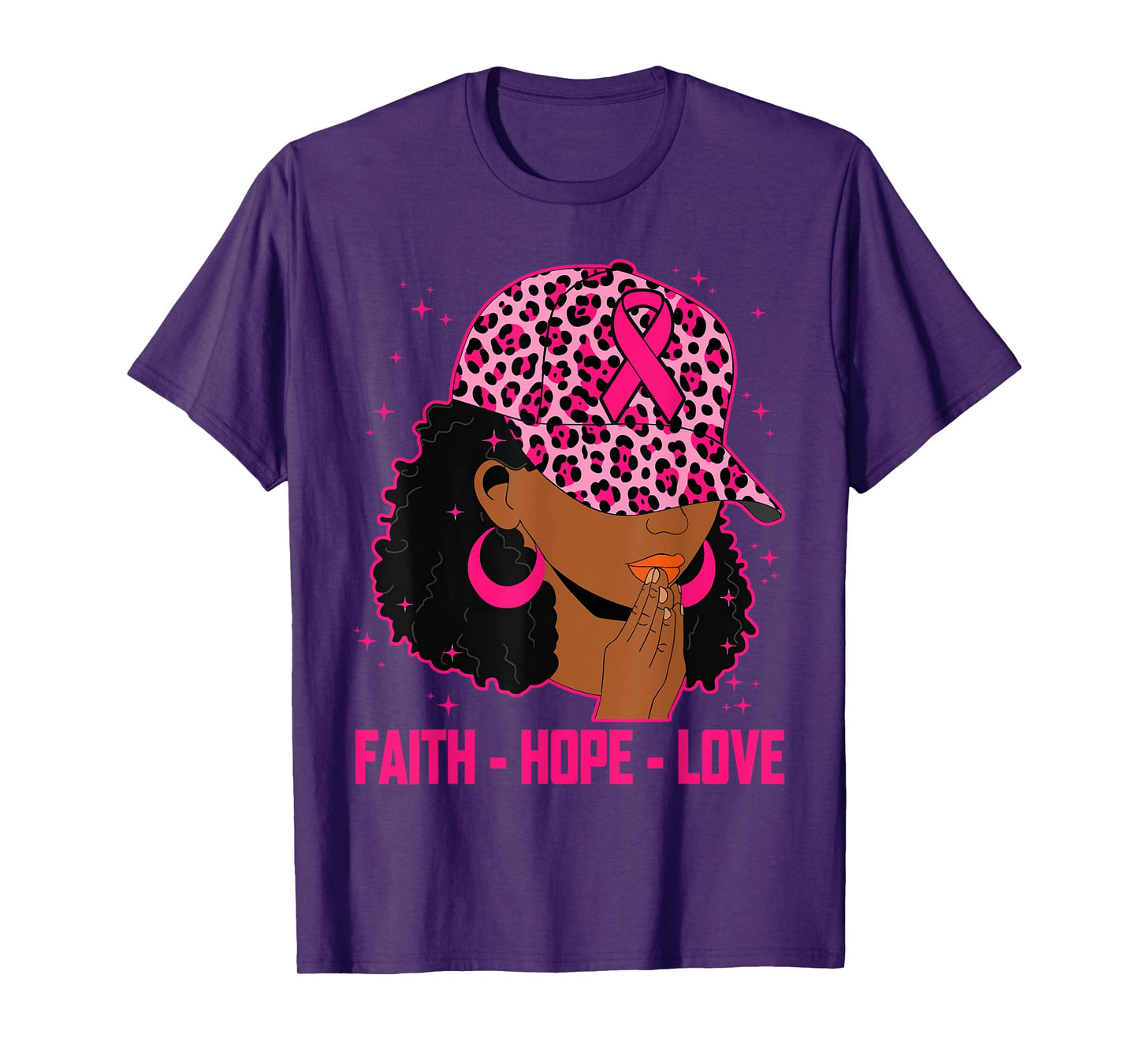 Faith Hope Love Black Women Afro Christian Breast Cancer T-Shirt