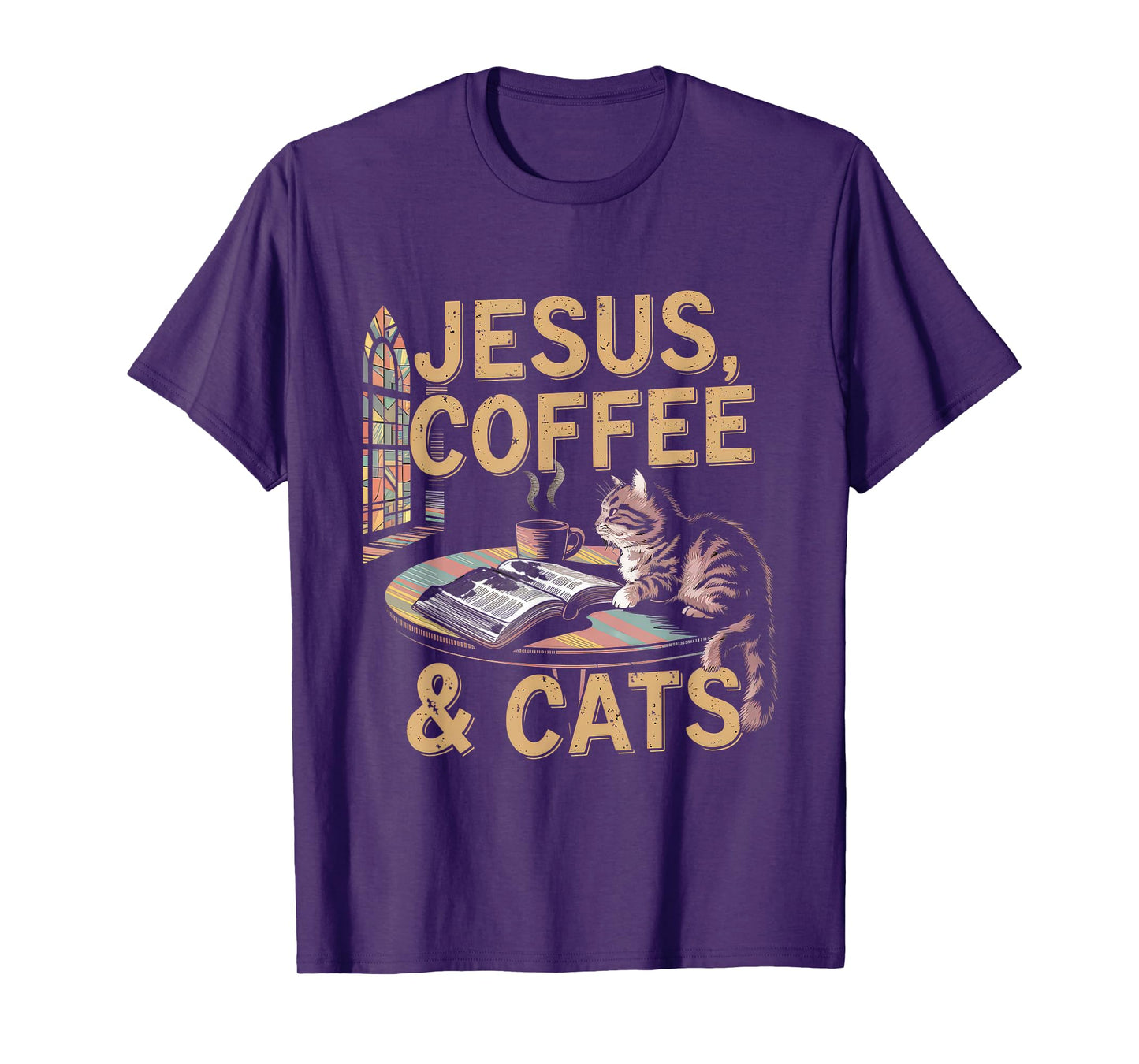 Jesus Coffee Cats Funny Cute Design Jesus Lovers Christian T-Shirt