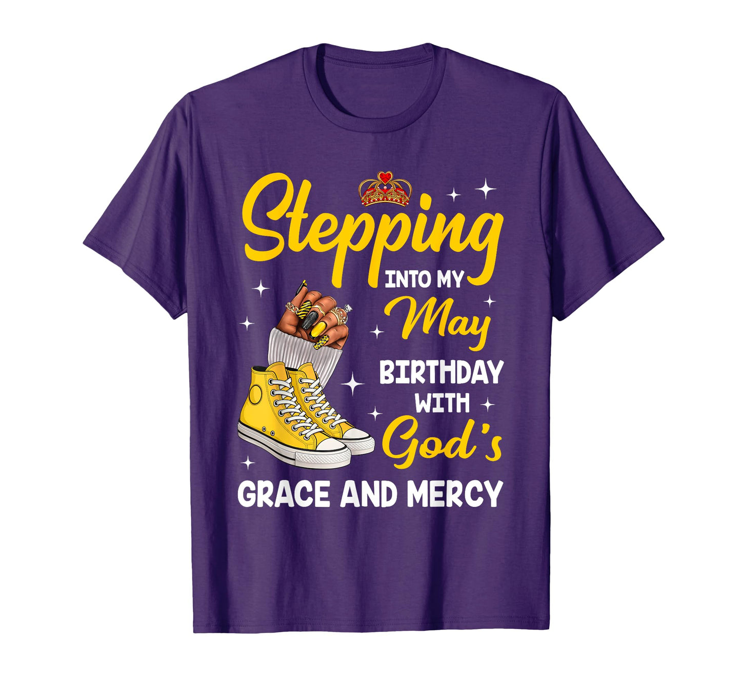 Stepping Into My May Birthday Queen Melanin Afro Woman T-Shirt