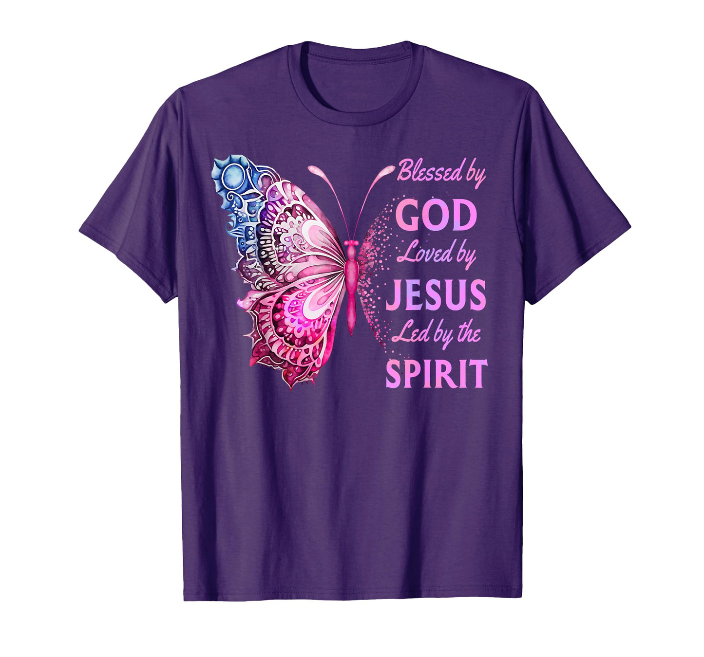 Blessed by God Loved by Jesus Pink Butterfly Christian T-Shirt