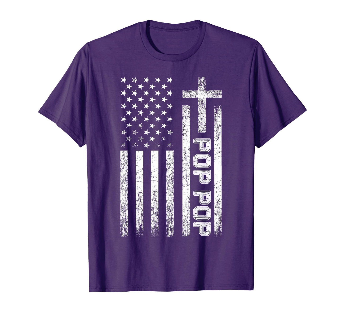 Pop Pop USA American Flag Cross Christian Grandpa Patriotic T-Shirt