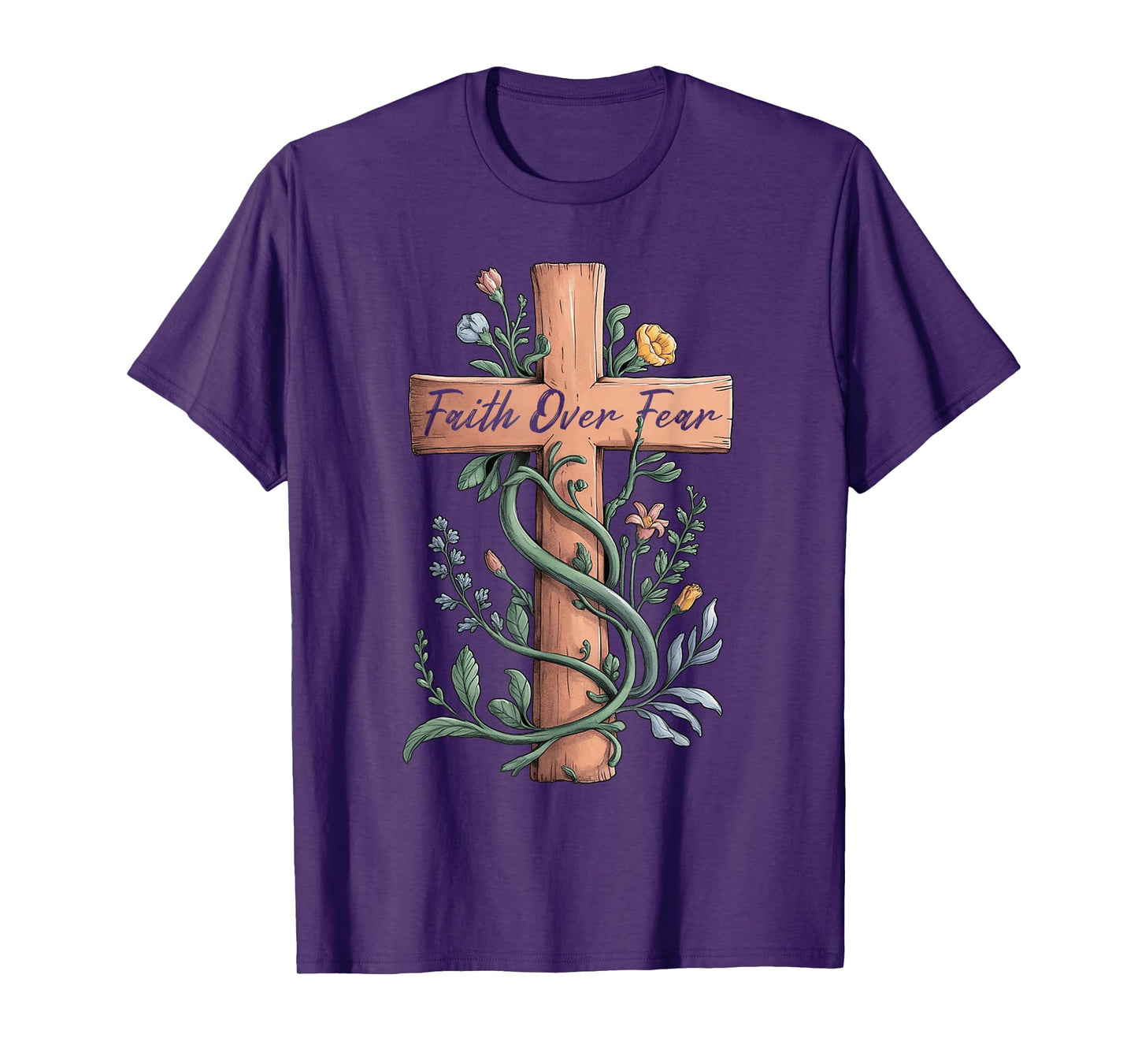 Faith Over Fear Christian Women Girls Jesus Cross Religious T-Shirt