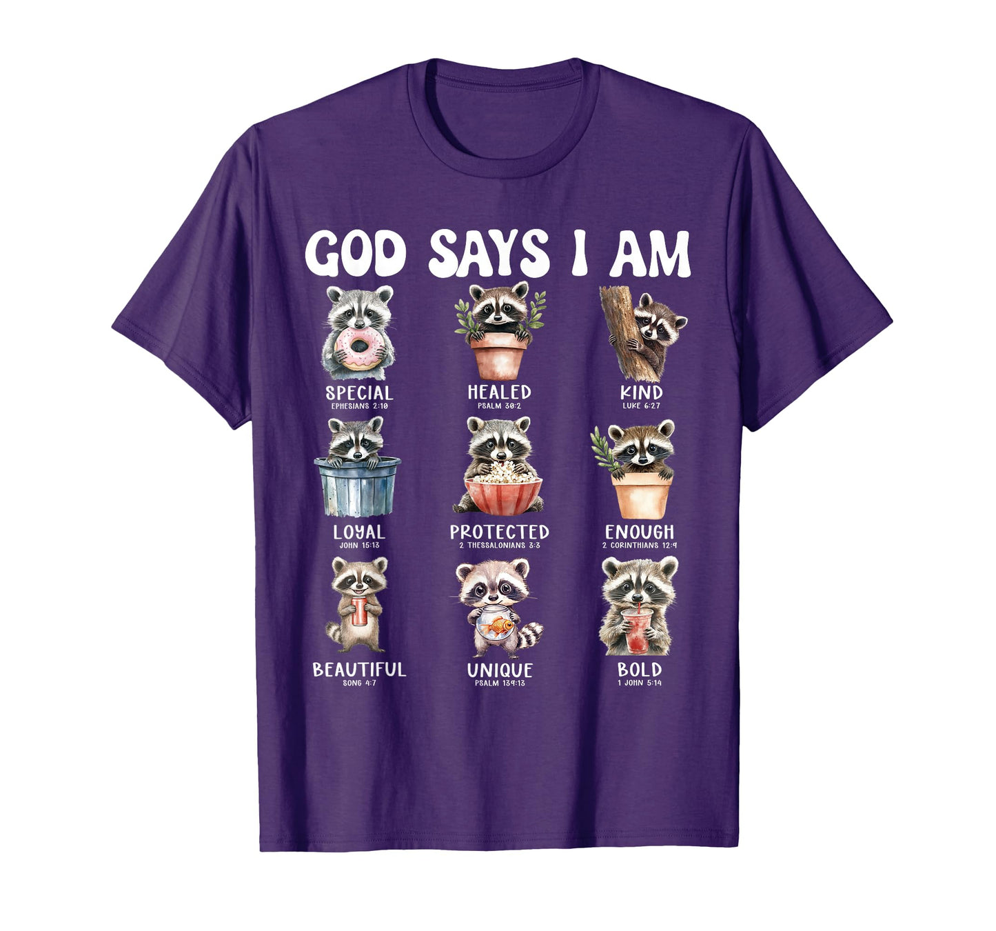 God Says I Am Cute Raccoon Scripture Bible Design T-Shirt