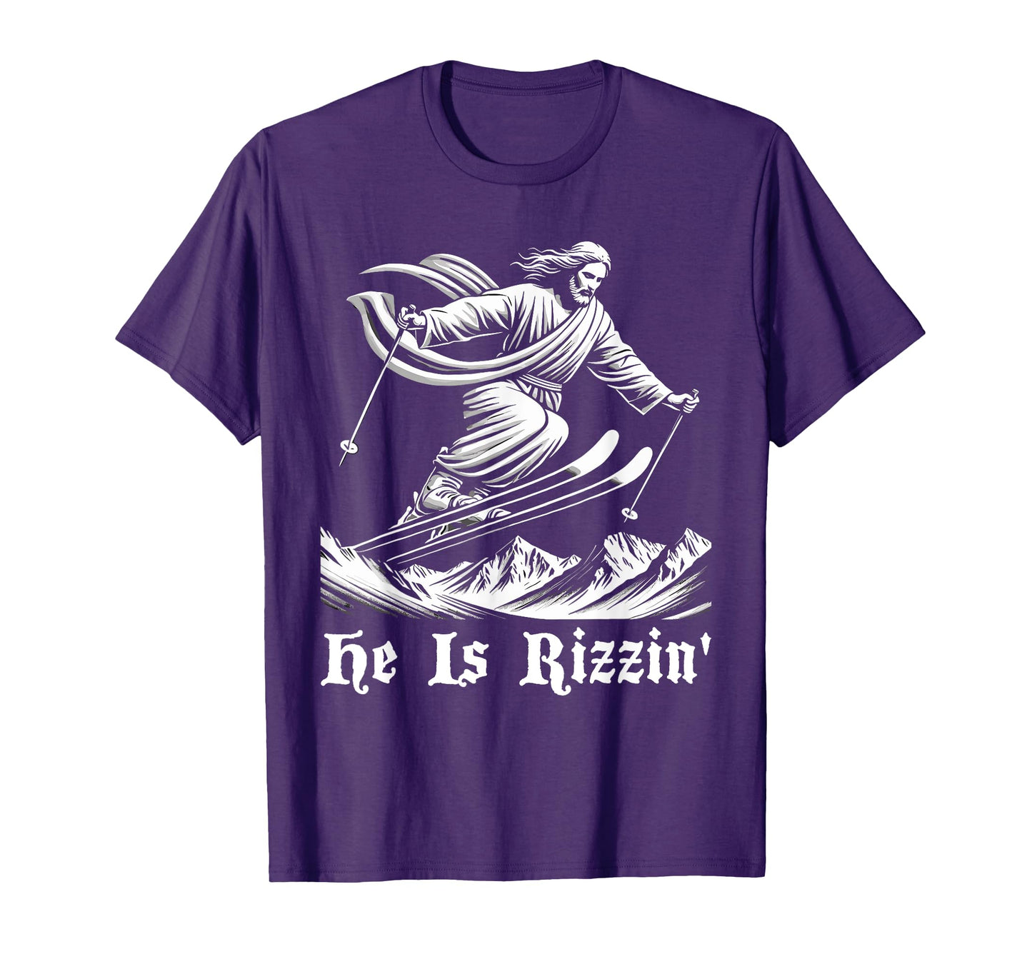 Ski Skiing jesus christ Skiis rizzin' snow christian jump T-Shirt