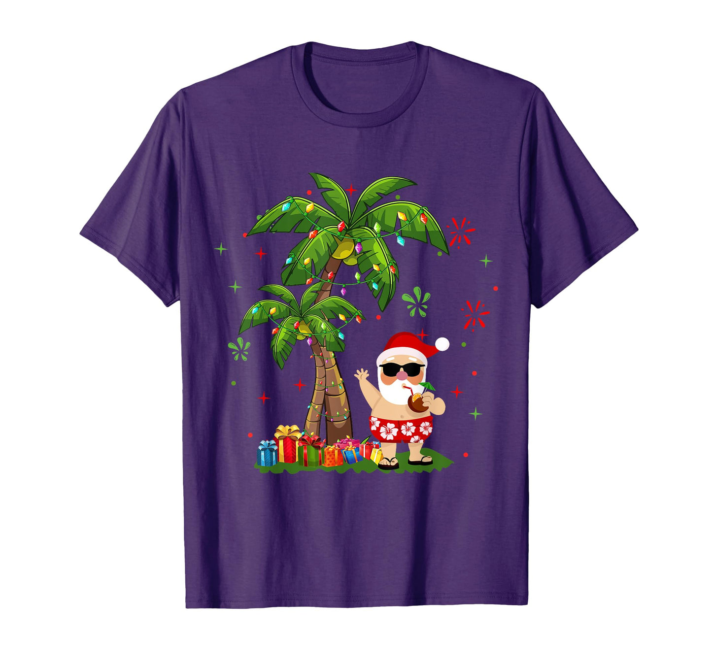 Santa Hawaiian Christmas Palm Tree Lights Xmas T-Shirt