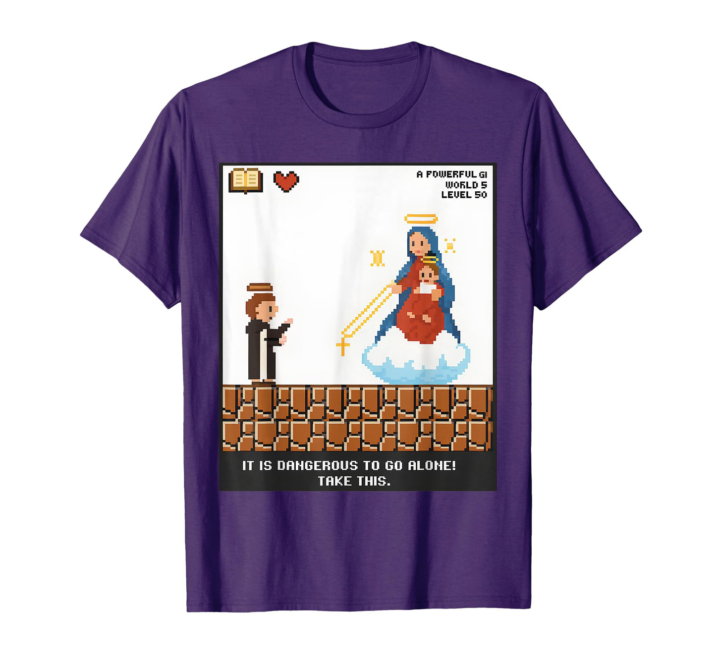 Take This Mary and Rosary Pixel Funny Catholic Video Game T-Shirt