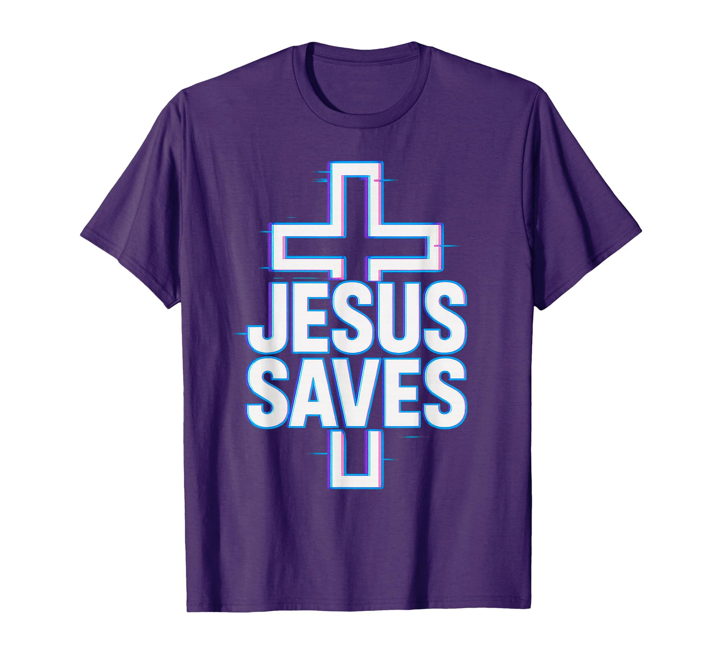 Jesus Saves Neon Glitch Christian T-Shirt