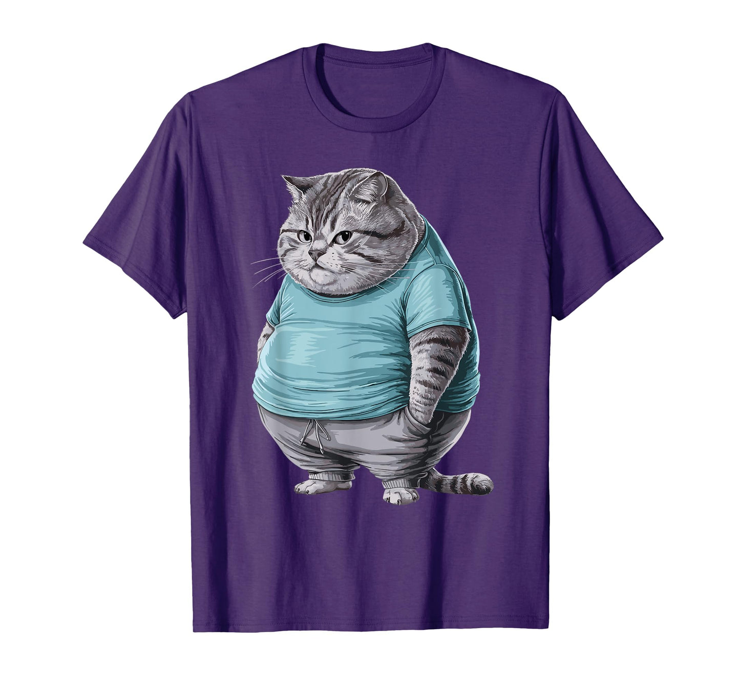 Funny Fat Sad Cat Art Design Fat Kitten Cat Lover Fat Cat T-Shirt for Men Women Girls Kids