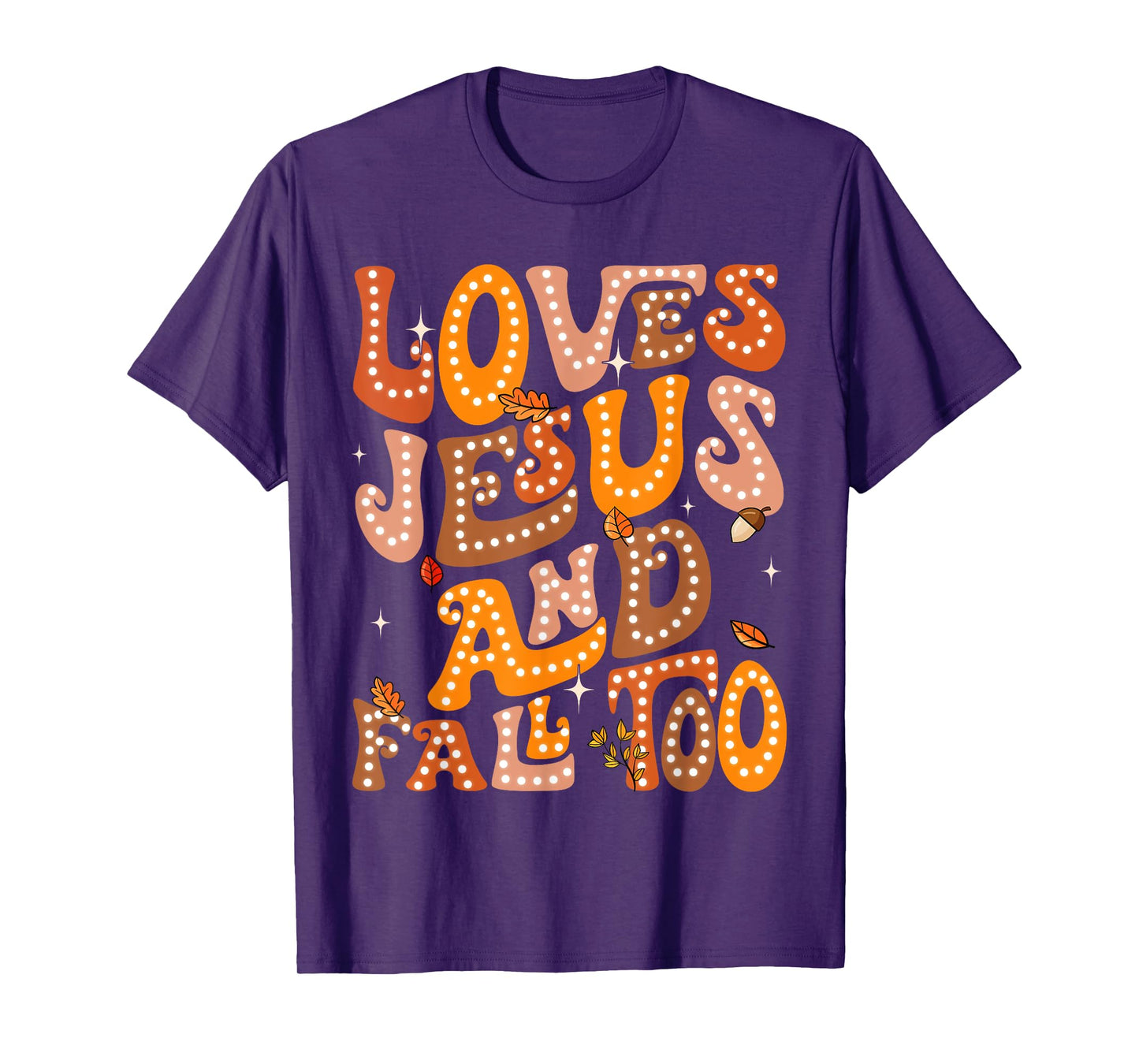Loves Jesus And Fall Too Autumn Christian Religious Groovy T-Shirt